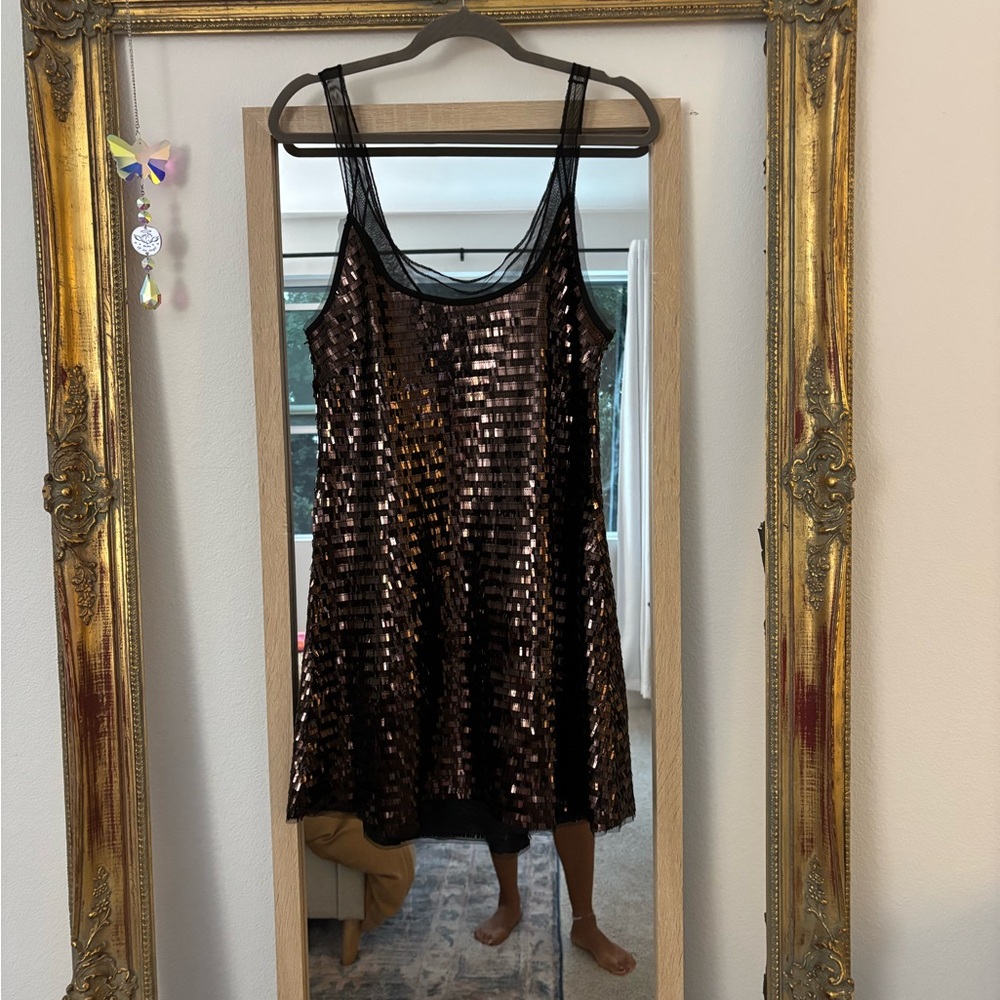 Free People Black and Bronze Sequin Top